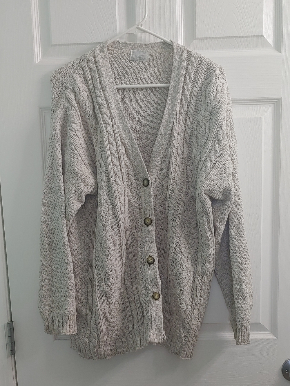 Moda International Cable Knit Cardigan Women's Cream Chunky Knit Sweater Size XL